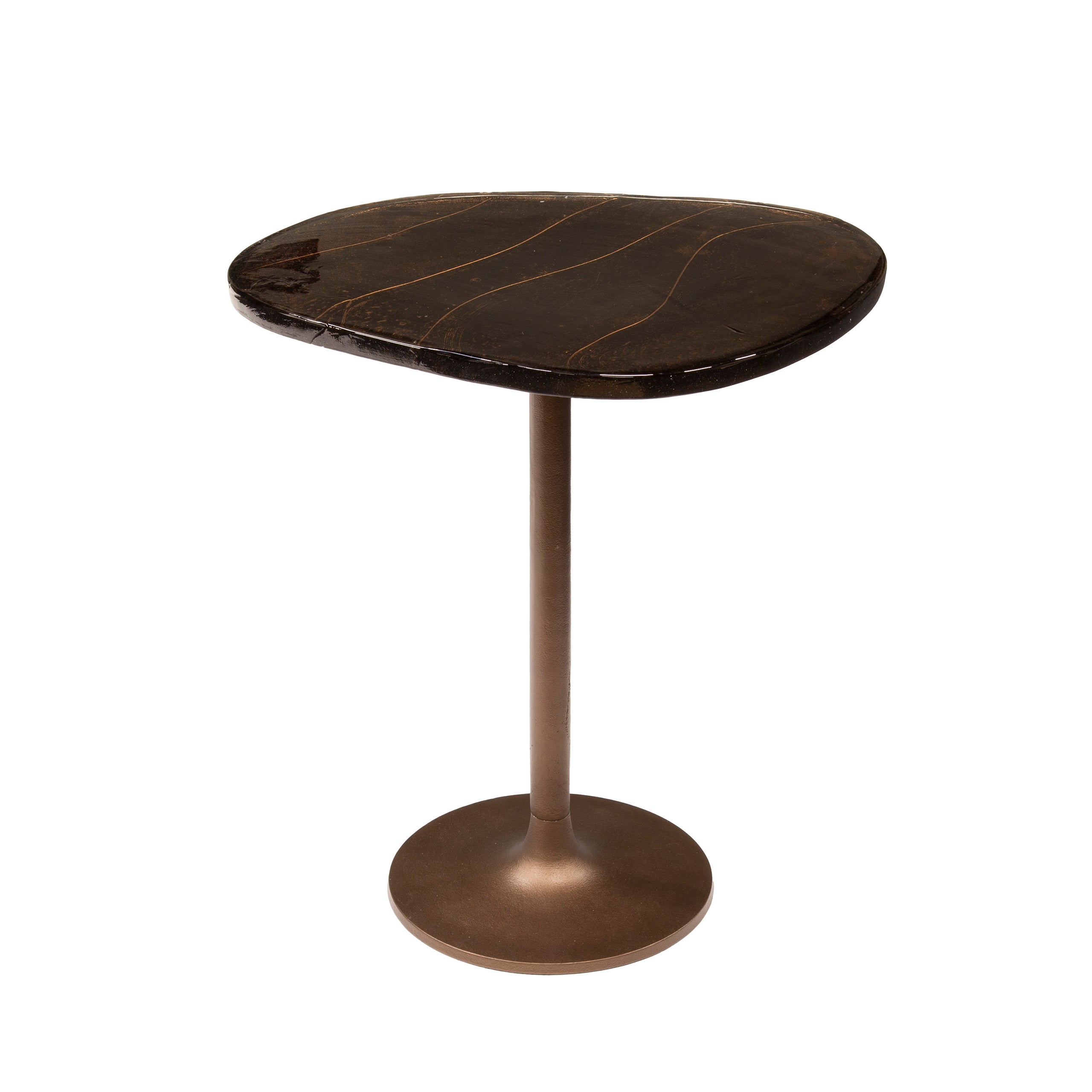 Beistelltisch Ondaro M – Glastisch mit gezogenem Glas & Metallgestell in Antikkupfer, 50 x 42 x 55 cm