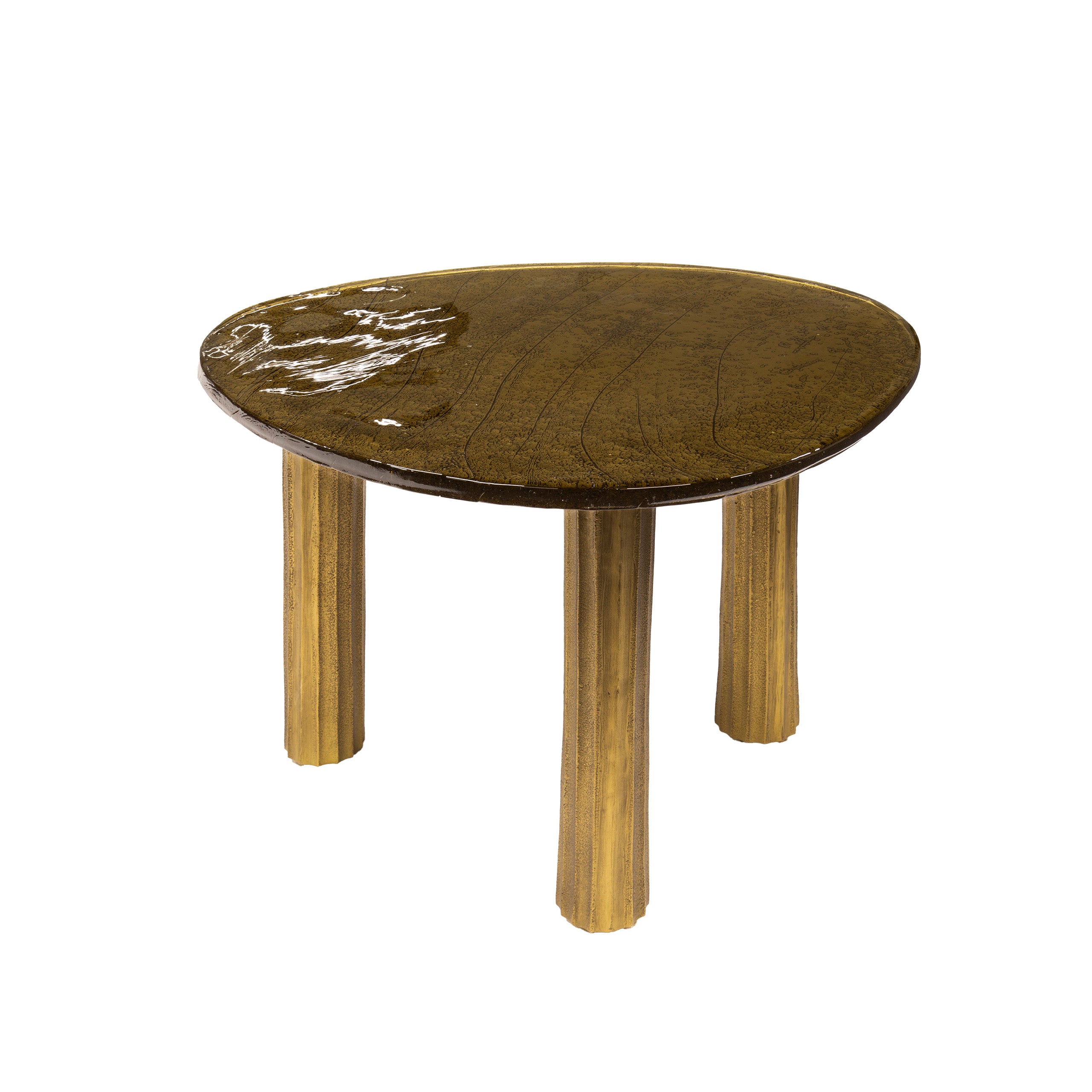 Couchtisch-Set Ondaro – 2er-Set Glastische mit gezogenem Glas & Metallgestell in Antikkupfer, 80 x 70 x 40 cm