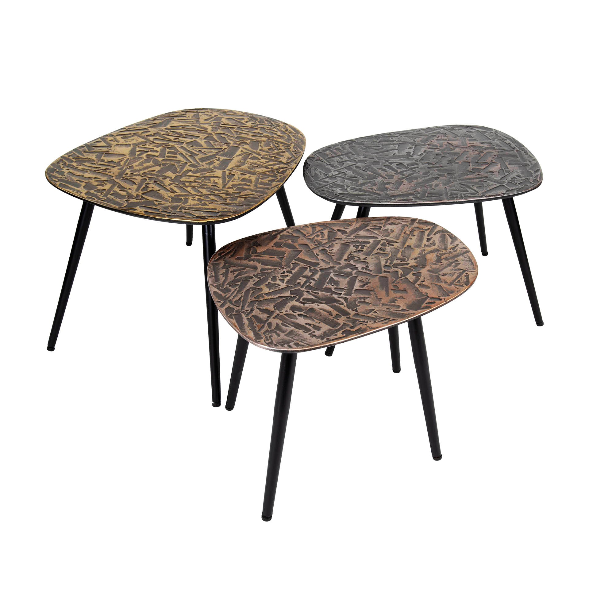 Couchtisch-Set Triaro – 3er-Set viereckige Tische aus Patina-Metall in Silber/Kupfer/Gold, modernes Design, 60 x 50 x 42 cm