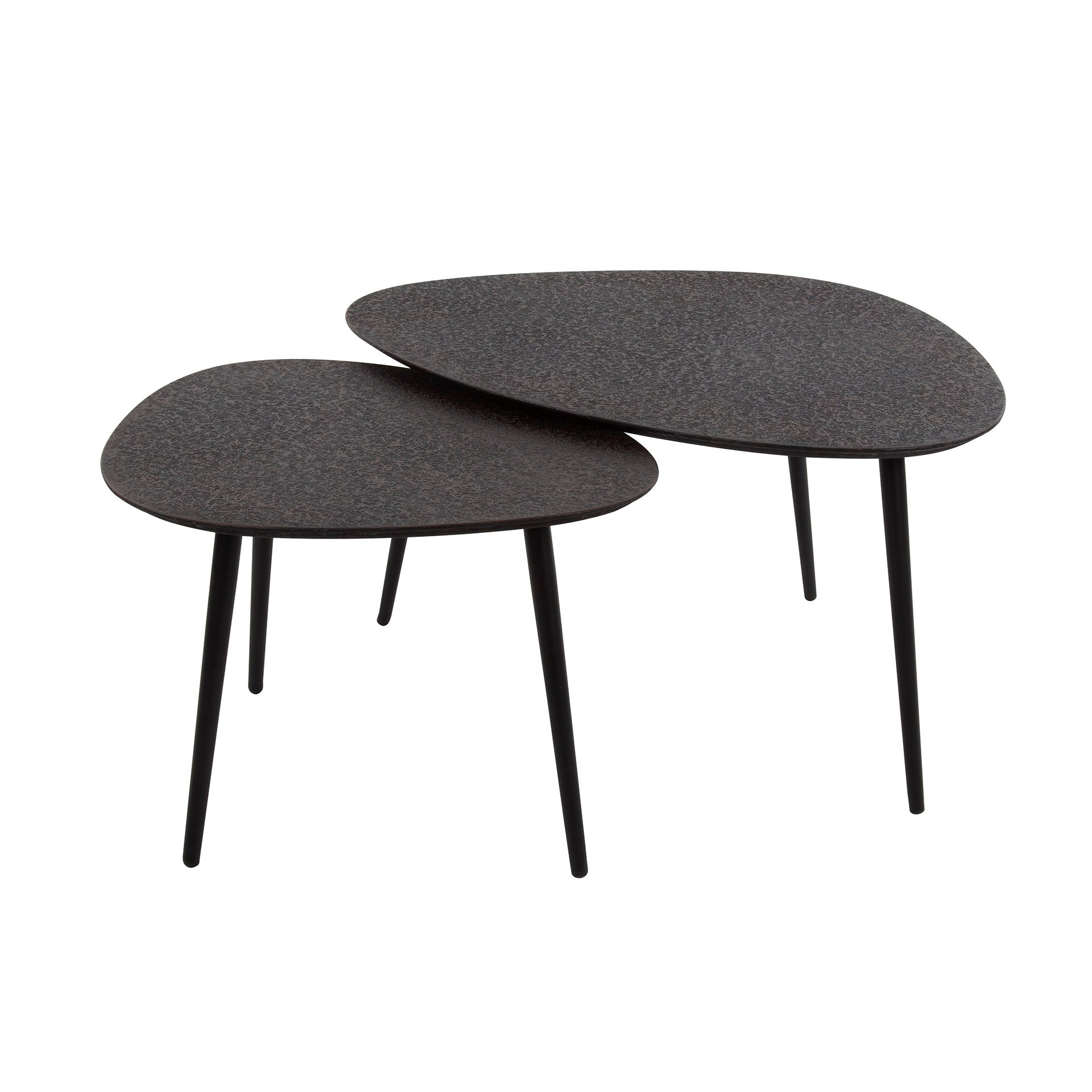 Couchtisch-Set Quadaro – 2er-Set dreieckige Tische aus Metall in Schwarz, modernes Metallic-Design, 80 x 59 x 41 cm