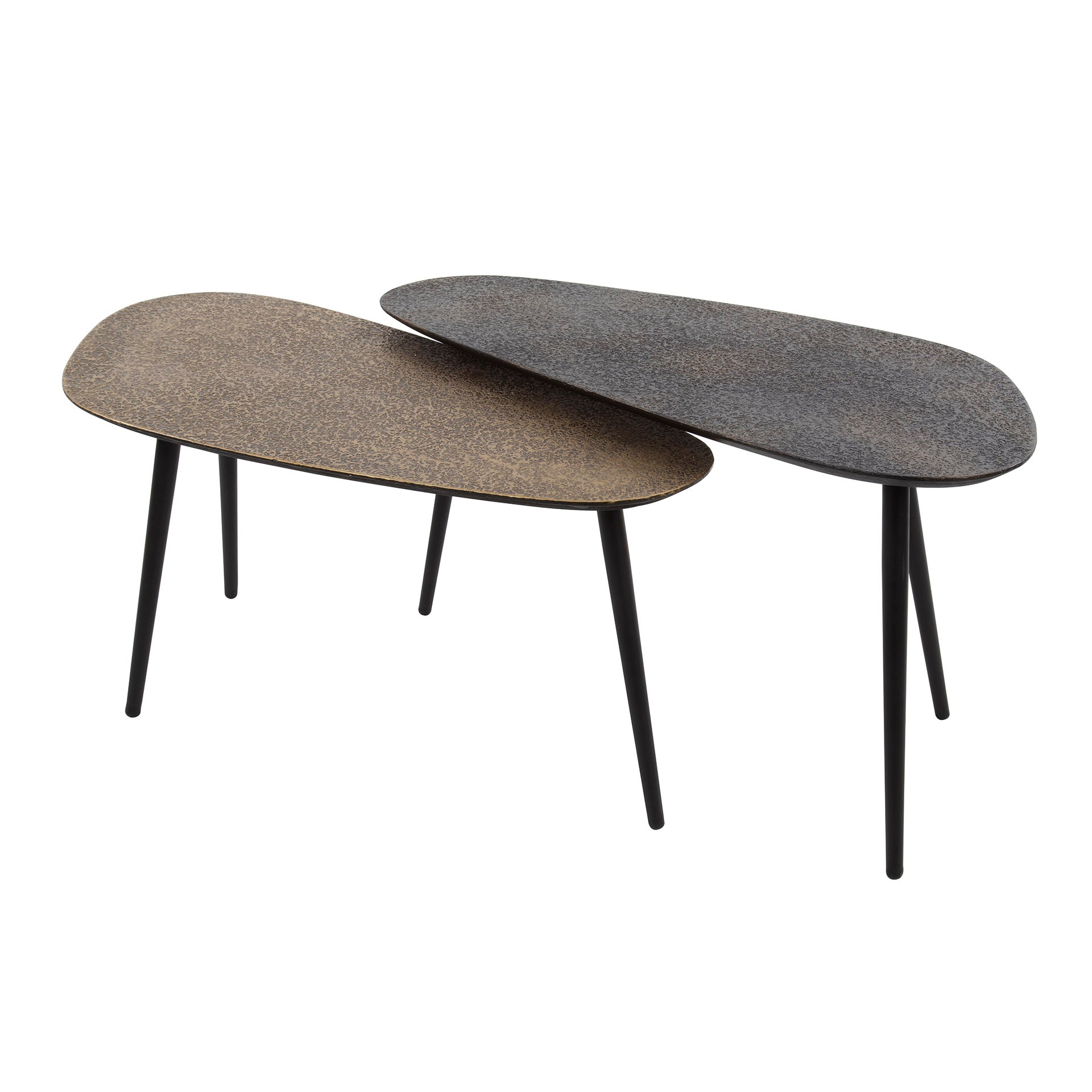 Couchtisch-Set Quadaro – 2er-Set Nierenform aus Metall in Altbronze/Gold & Schwarz, modernes Design, 84 x 39 x 42 cm
