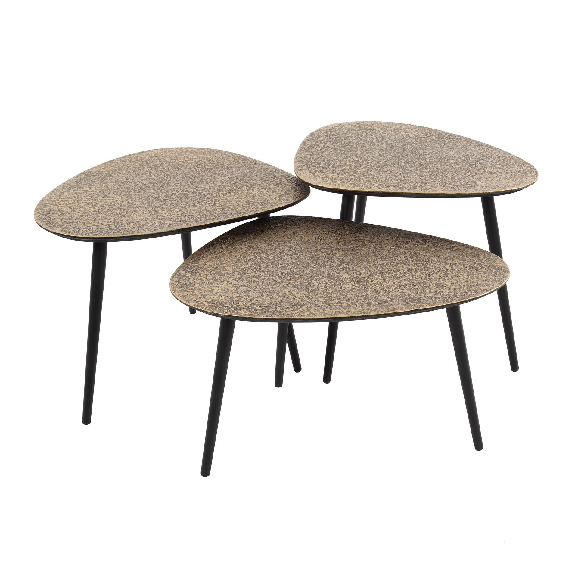 Couchtisch-Set Quadaro – 3er-Set dreieckige Tische aus Metall in Antikbronze/Gold, modernes Design, 58 x 48 x 43 cm