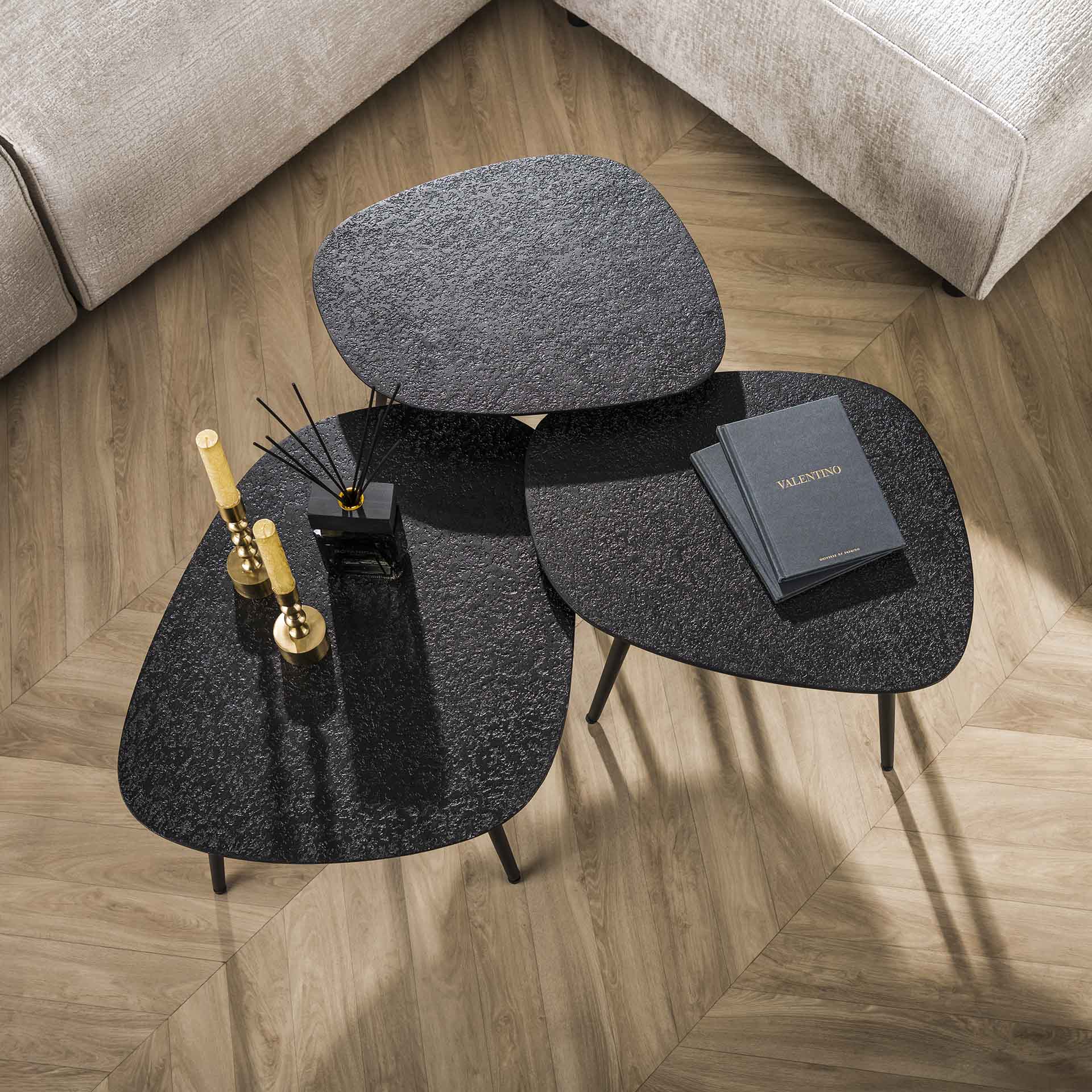 Couchtisch-Set Quadaro – 3er-Set viereckige Tische aus Metall in Schwarz, modernes Design, 62 x 51 x 36 cm