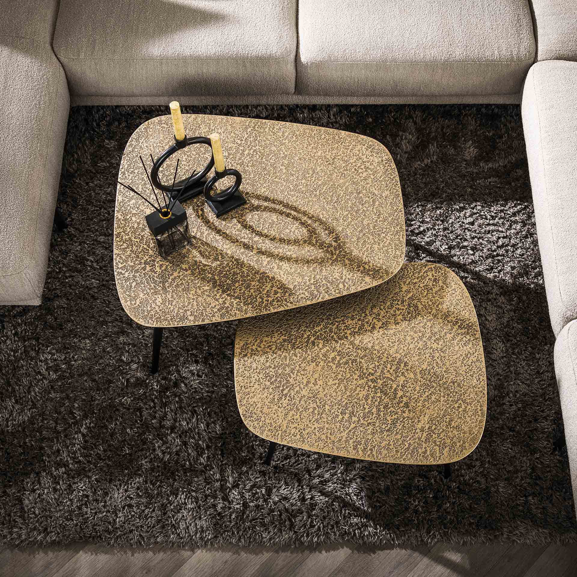 Couchtisch-Set Velano – 2er-Set XXL Tische aus Metall in Antikbronze/Gold, modernes Design, 80 x 70 x 42 cm / 66 x 58 x 35 cm