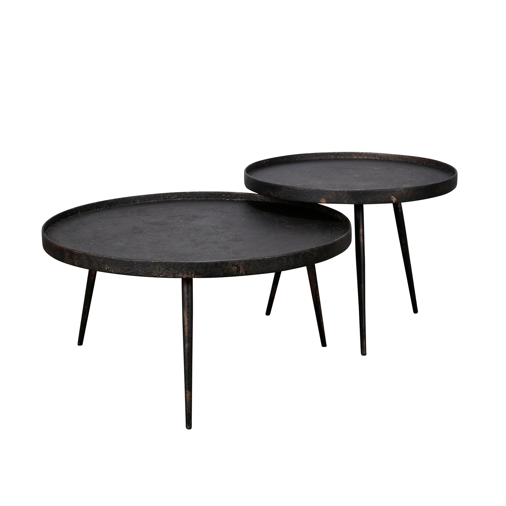 Couchtisch-Set Torino – 2er-Set runde Tische aus Metall in Antik-Optik, modernes Design, Ø76 x 40 cm
