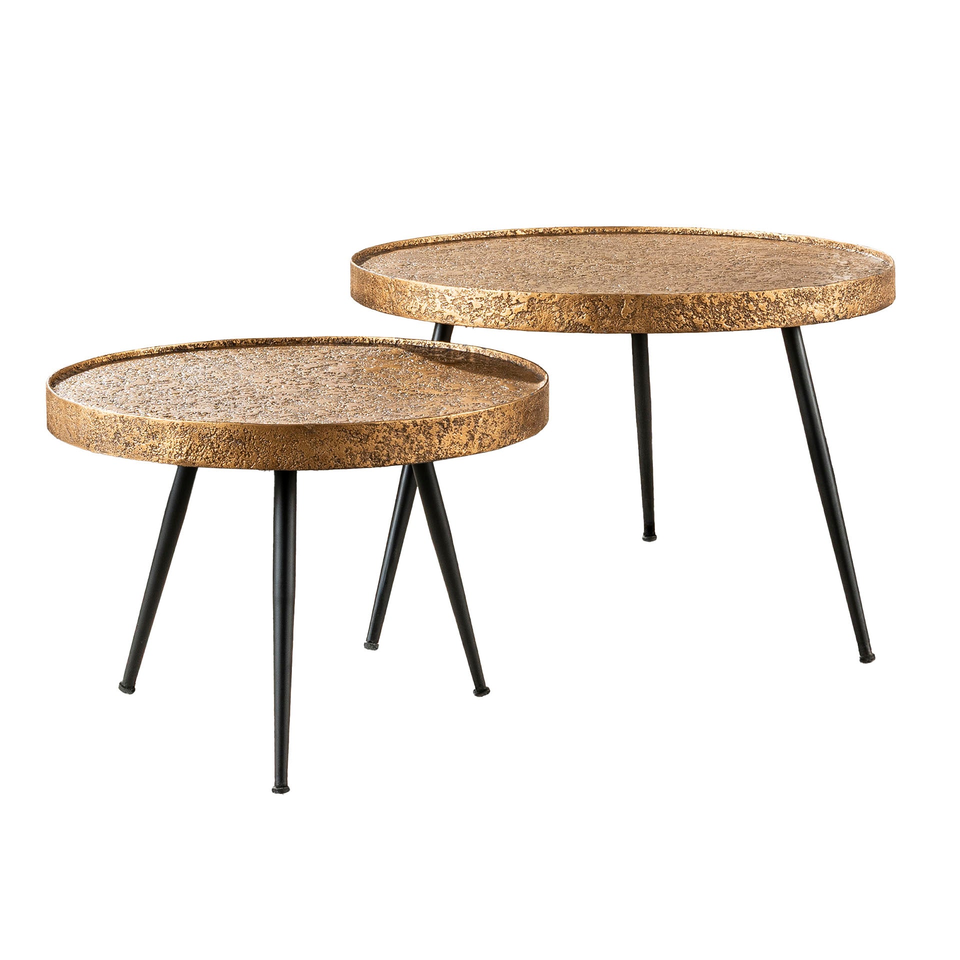 Couchtisch-Set Cirano – 2er-Set runde Tische mit aufrechtem Rand in Antik Bronze, Metall-Design, Ø74 x 50 cm