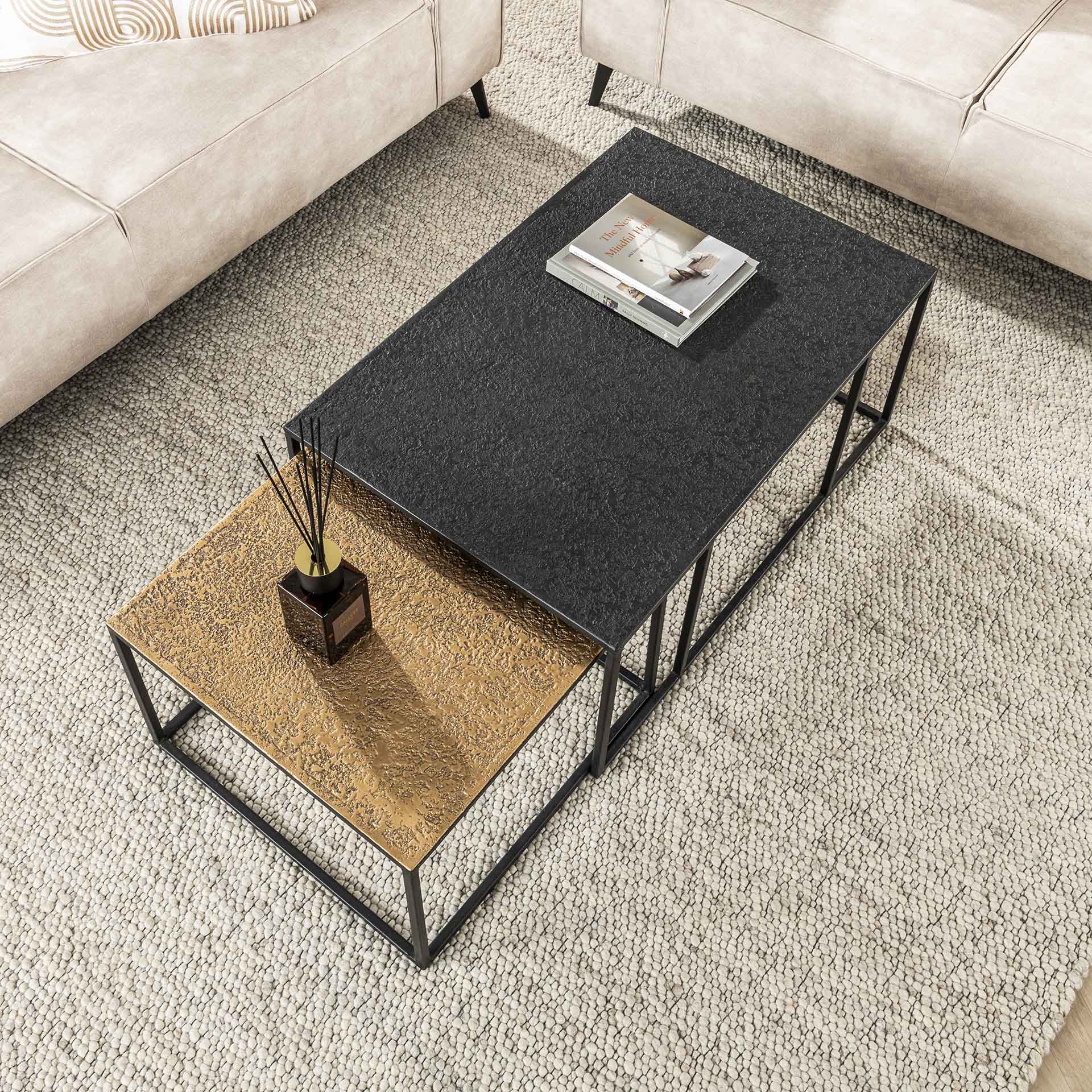 Couchtisch-Set Metaro – 2er-Set rechteckige Tische in Antikbronze & Schwarz, Metallgestell, modernes Design, 90 x 60 x 40 cm