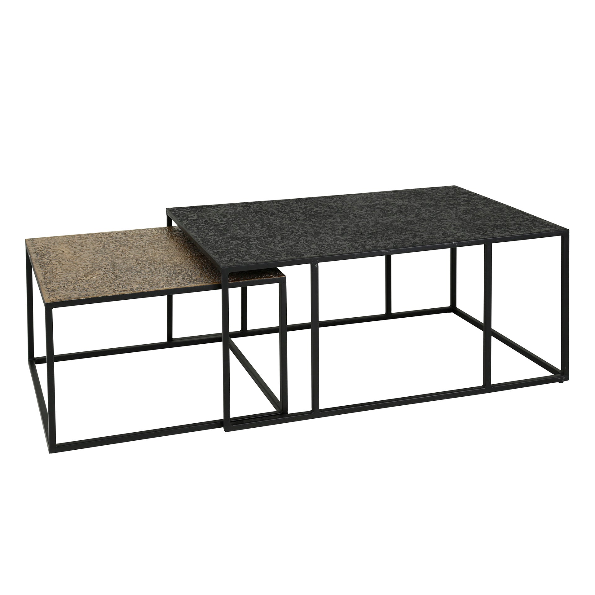 Couchtisch-Set Metaro – 2er-Set rechteckige Tische in Antikbronze & Schwarz, Metallgestell, modernes Design, 90 x 60 x 40 cm