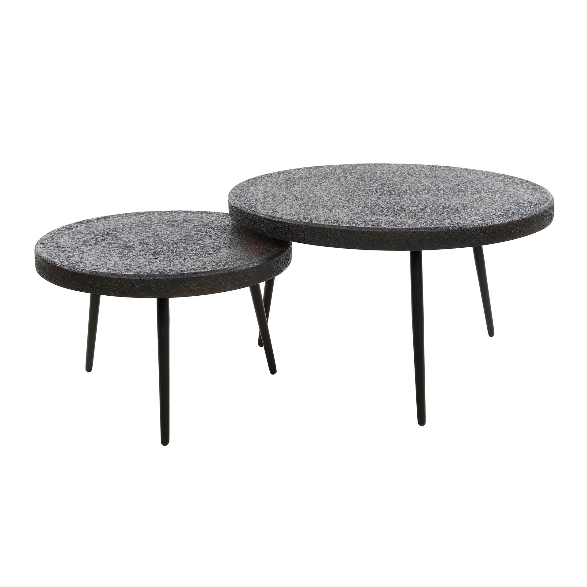 Couchtisch-Set Castaro – 2er-Set runde Tische aus flüssigem Metall in Bronze-Braun, modernes Design, Ø74/55 x 42/35 cm