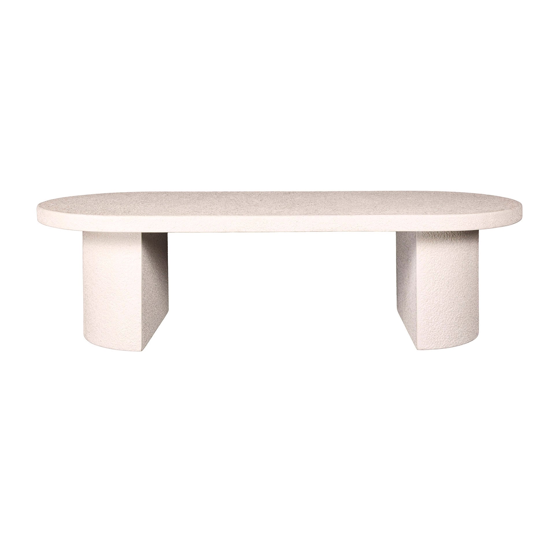 Couchtisch Arcano – Marmorkomposit Tisch mit halbmondförmigen Säulenbeinen, modernes Design, 150 x 65 x 40 cm