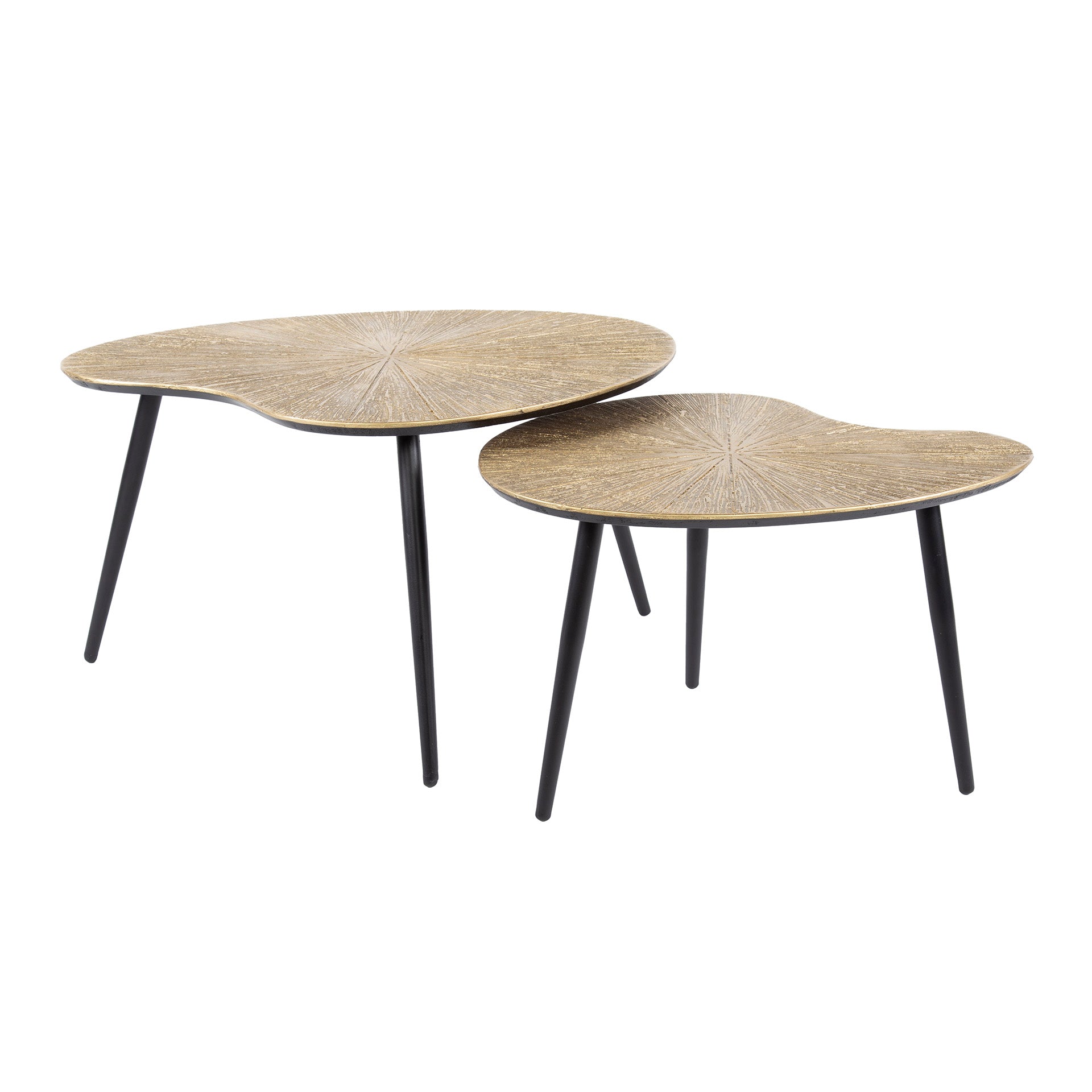 Couchtisch-Set Vareno – 2er-Set Nierenform Tische aus Metall in Antik Bronze/Gold, modernes Design, 71 x 56 x 40 cm