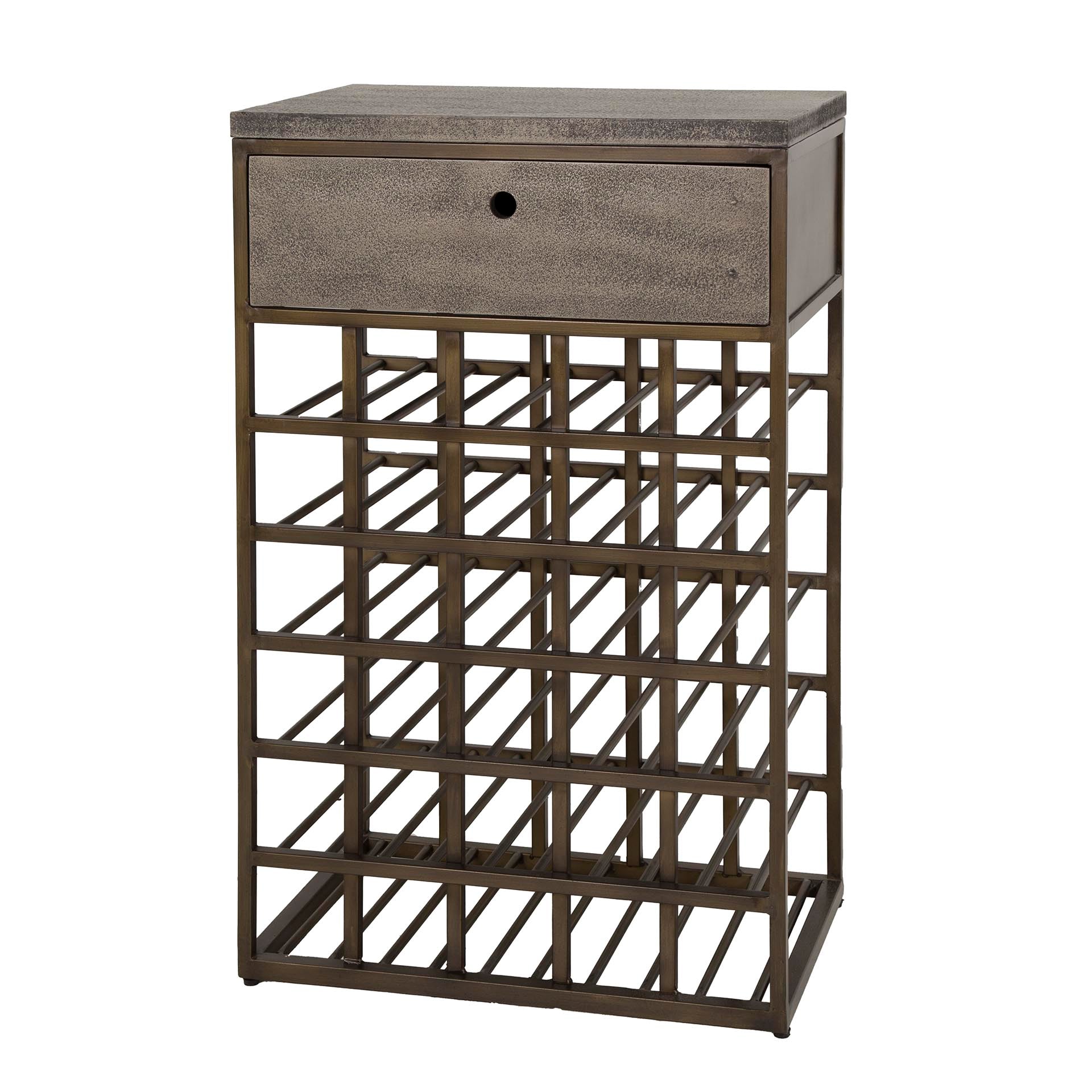 Weinschrank Enoteca – Metall mit handwerklichem Ferro-Finish, 1 Schublade & Stauraum für Weinflaschen, 54 x 35 x 85 cm