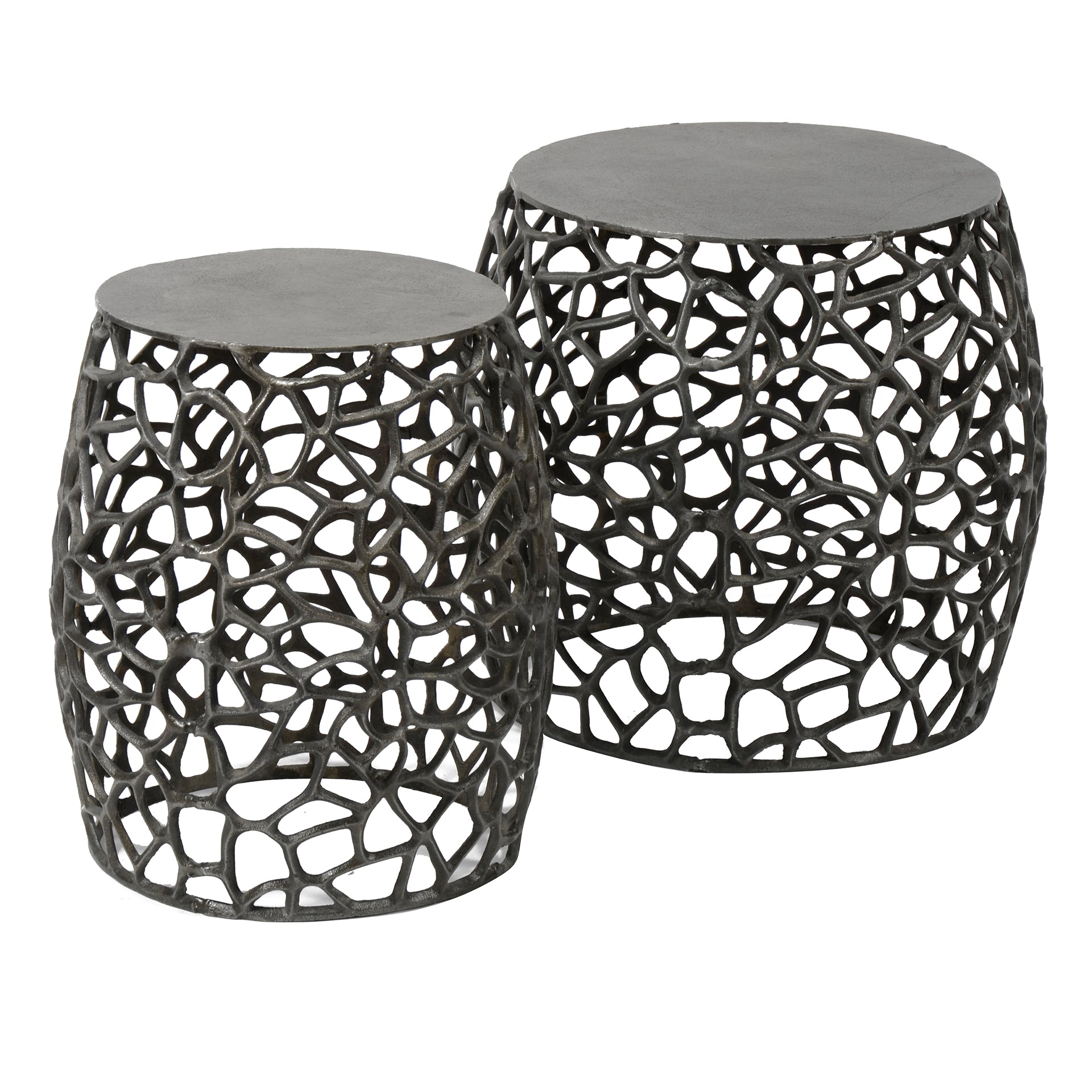 Beistelltisch-Set Lunaris Sand – 2er-Set runde Tische mit Aluminium-Fuß & schwarzer Nickelplatte, 45 x 45 x 42 cm
