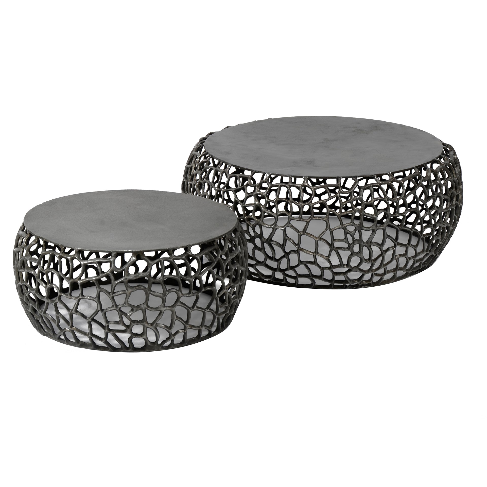 Couchtisch-Set Lunaris Sand – 2er-Set runde Tische mit Aluminium-Basis & schwarzem Nickel-Finish, 75/55 x 75/55 x 30/25 cm