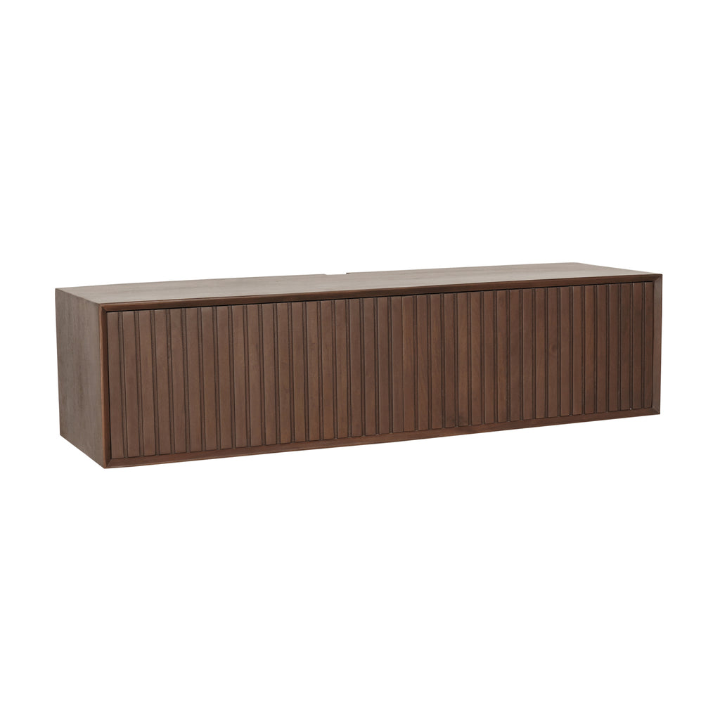 Schwebendes TV-Board Mandy Sand – Mangoholz mit Lattenmuster, 120 x 35 x 30 cm, modernes Design & luftige Eleganz fürs Wohnzimmer
