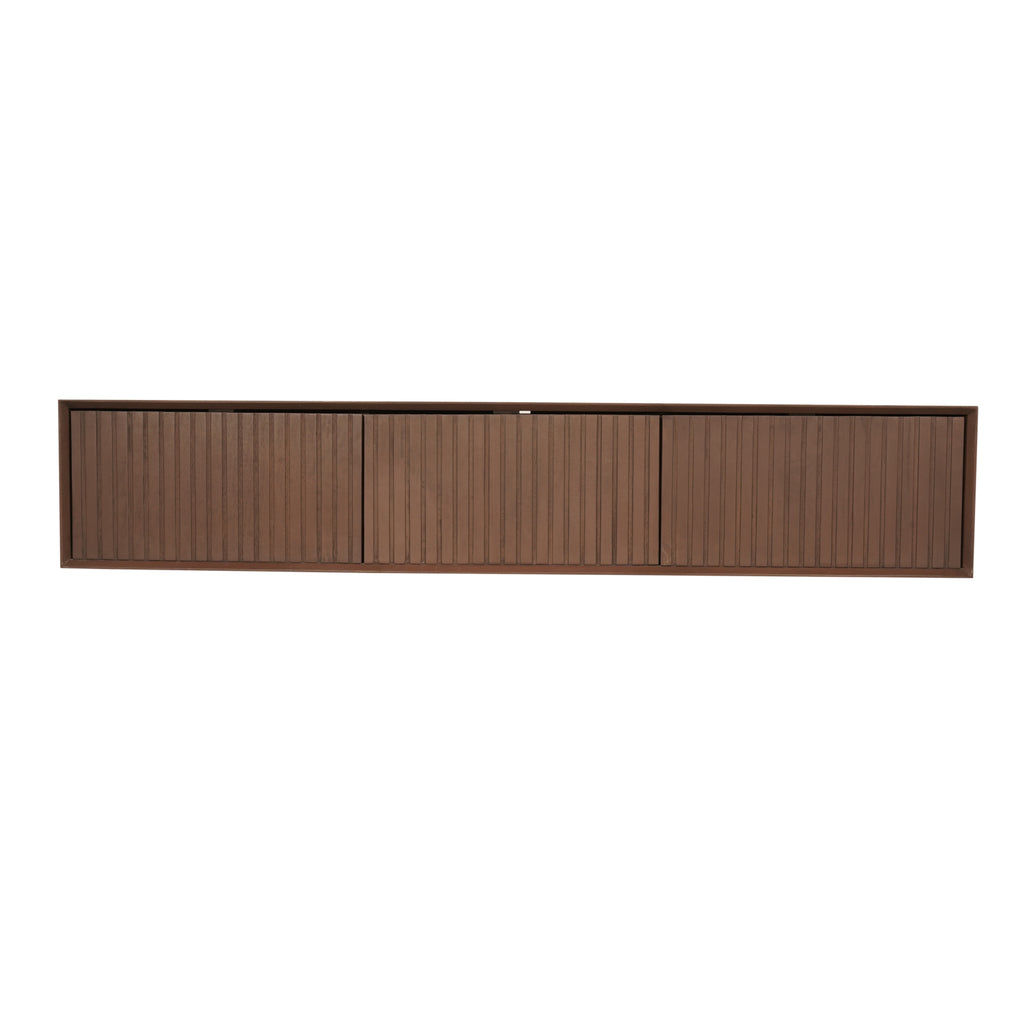 Schwebendes TV-Board Mandy Sand – Mangoholz mit Lattenmuster, 120 x 35 x 30 cm, modernes Design & luftige Eleganz fürs Wohnzimmer