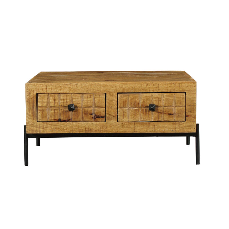 Couchtisch Jacky – Mangoholz, 4 Schubladen, 80 x 80 x 40 cm