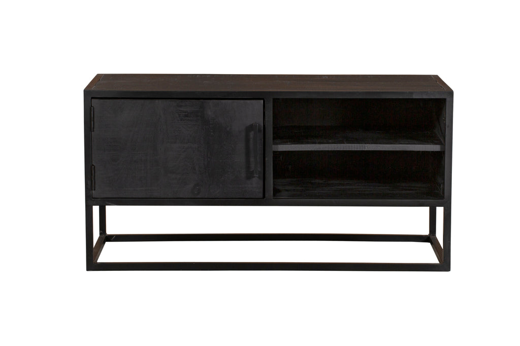 TV-Board Delta Schwarz 100 x 45 x 50 cm – Mangoholz mit Tür & offenem Fach