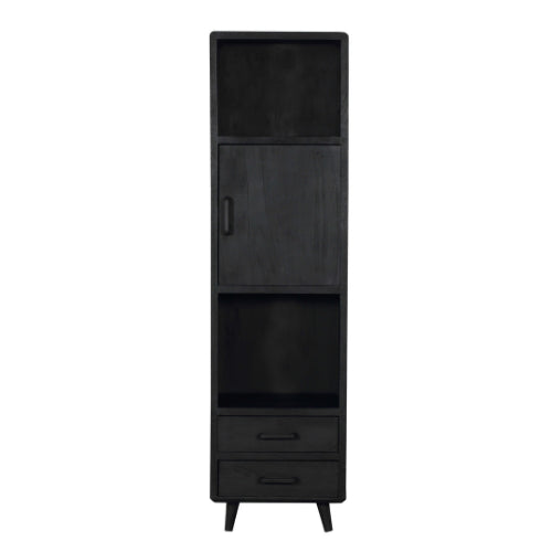Regalschrank Raven Schwarz – Mangoholz, 55 x 45 x 200 cm
