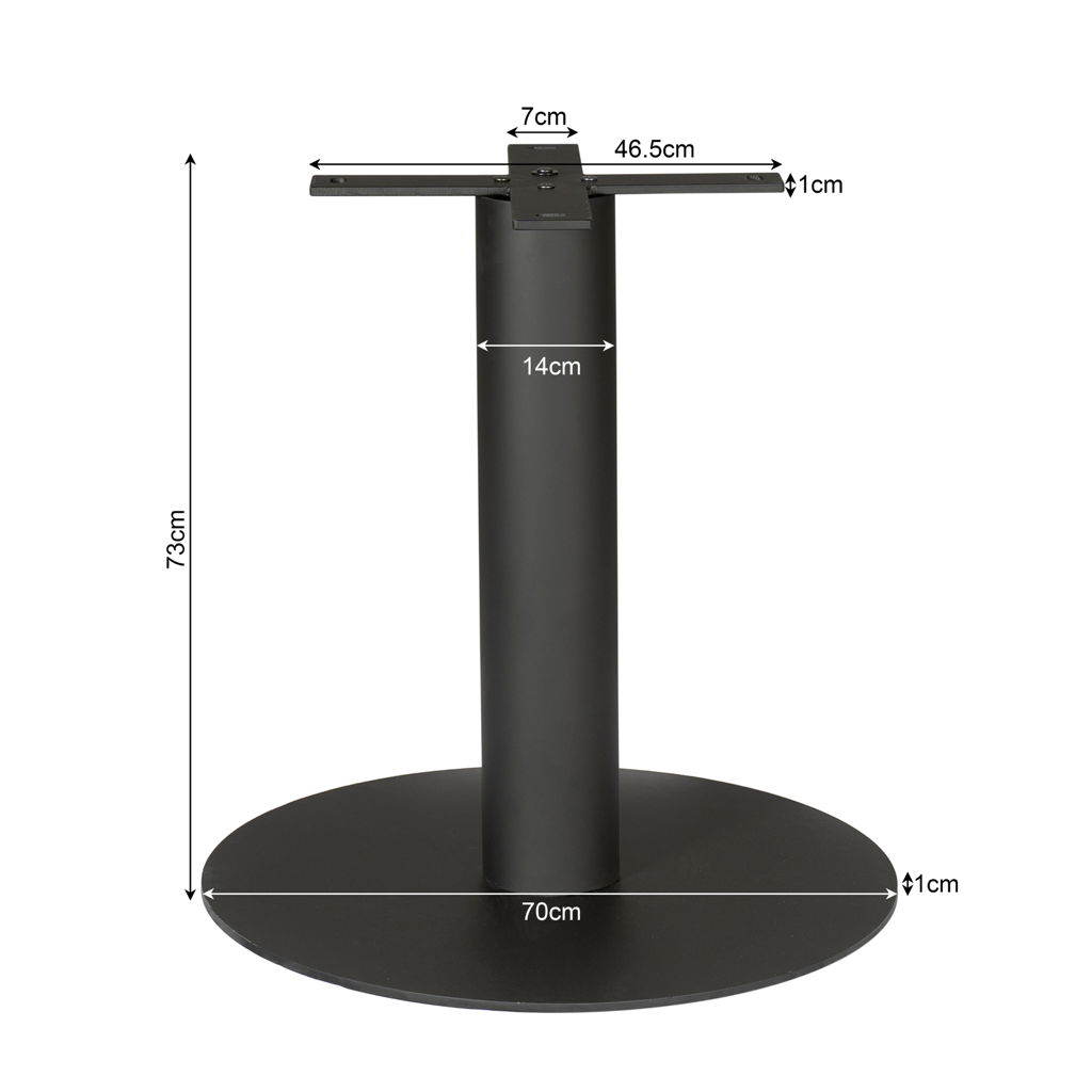 Säulenbein Schwarz – modernes Metallgestell 70×70×73 cm für runde Tischplatten, stilvolle Tischbasis