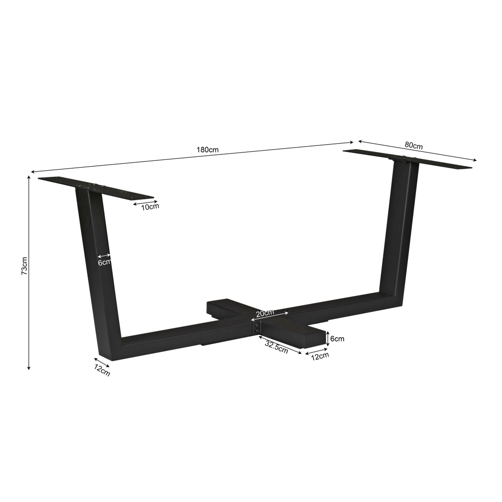 Esstischgestell Kreuzbein Schwarz – Metallgestell mit Kreuzfuß, passend für Tischplatten 160–240 cm, 180 x 80 x 73 cm