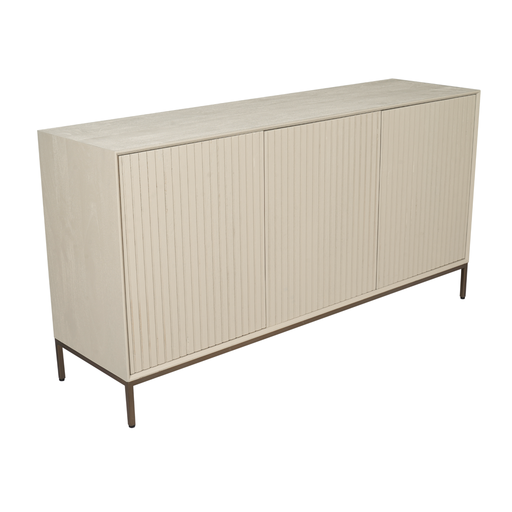 Sideboard Sole Sand 165x45x85 cm – Mangoholz Kommode mit Lamellenfront & elegantem Metallrahmen