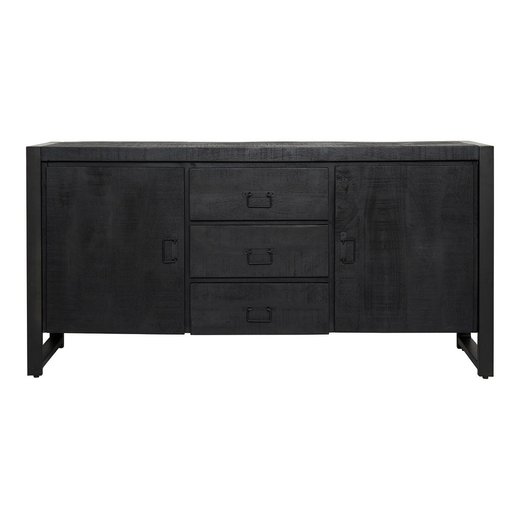 Sideboard Boaz Black – Mangoholz mit schwarzem Metallgestell & Holzstreifen, 160 x 40 x 80 cm