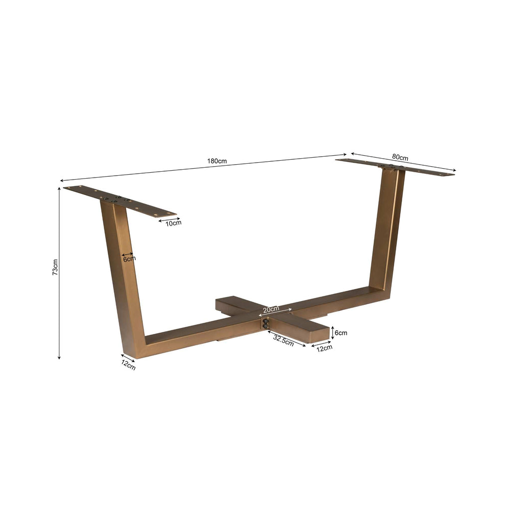 Esstischgestell Kreuzbein Bronze – Metallgestell mit Kreuzfuß, passend für Tischplatten 160–240 cm, 180 x 80 x 73 cm
