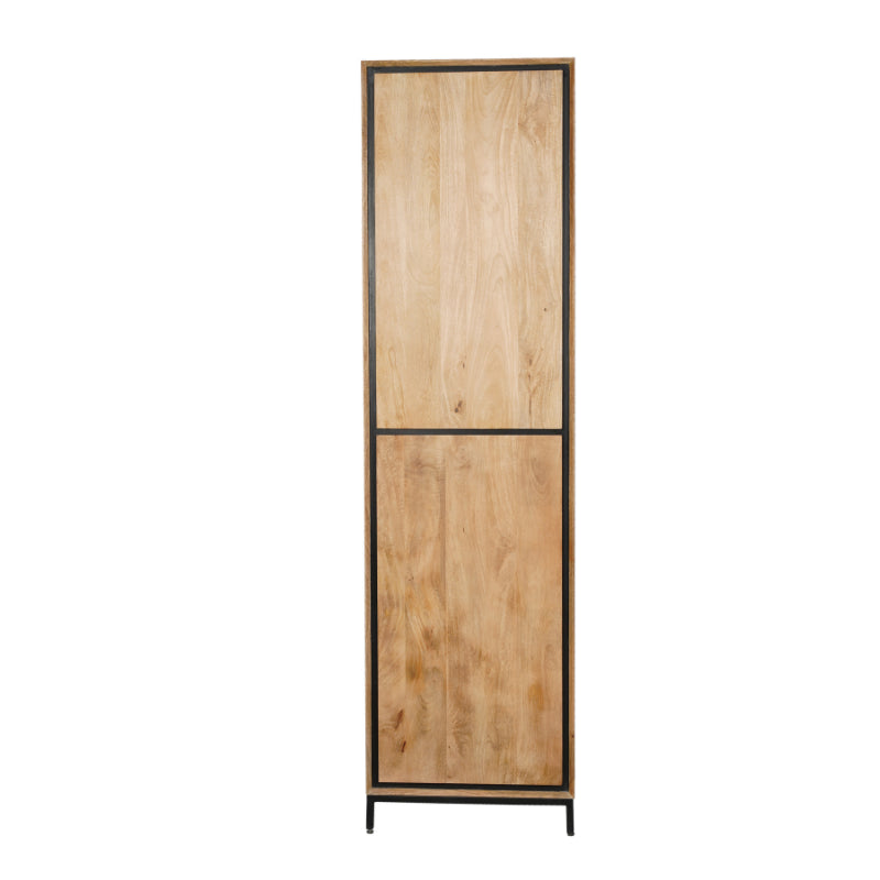 Bücherregal Rois – Mangoholz Aufbewahrungsschrank 60×220×45 cm mit Metallrahmen & 2 grifflosen Türen, modernes Design