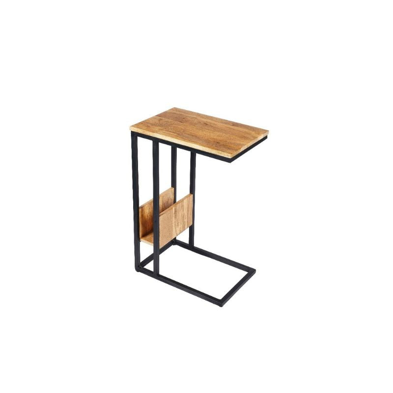 Beistelltisch Slider Naturel High – Sofatisch aus Mangoholz & schwarzem Metall, 32 x 48 x 72 cm