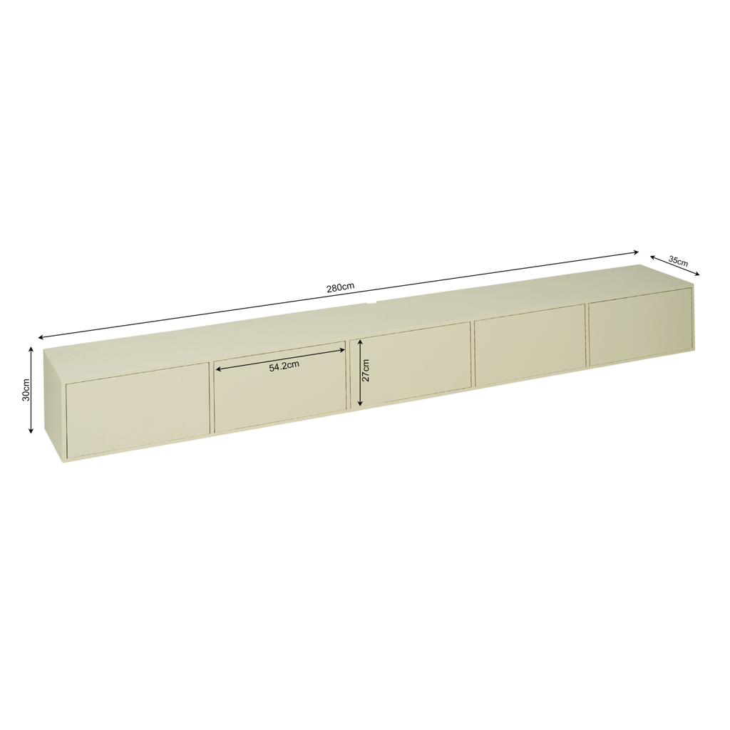 Schwebendes Lowboard Focus 280x35x30 cm – elegantes TV-Board aus Mangoholz Sand mit Push-to-Open