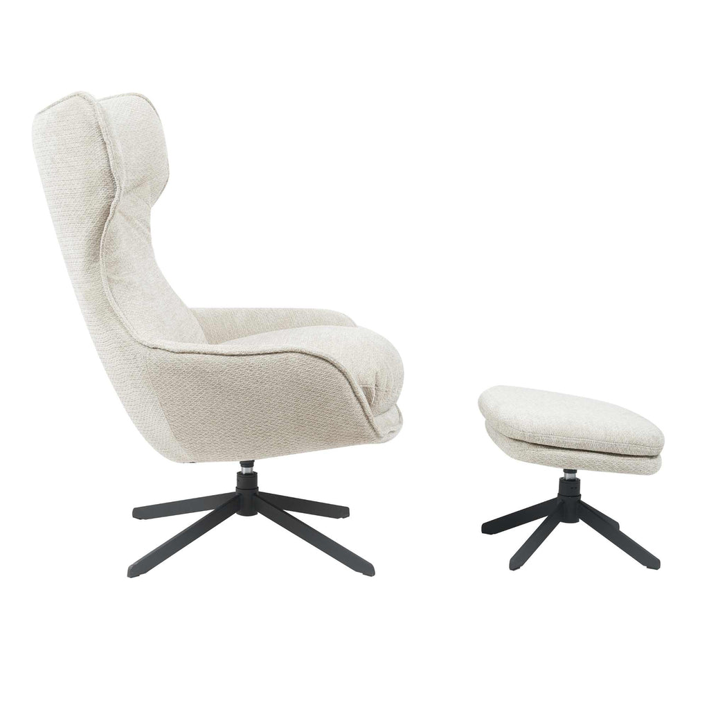 Sessel Olivia Taupe mit Hocker – Drehbarer Relaxsessel Taupe,  77×85×108 cm inkl. Fußhocker