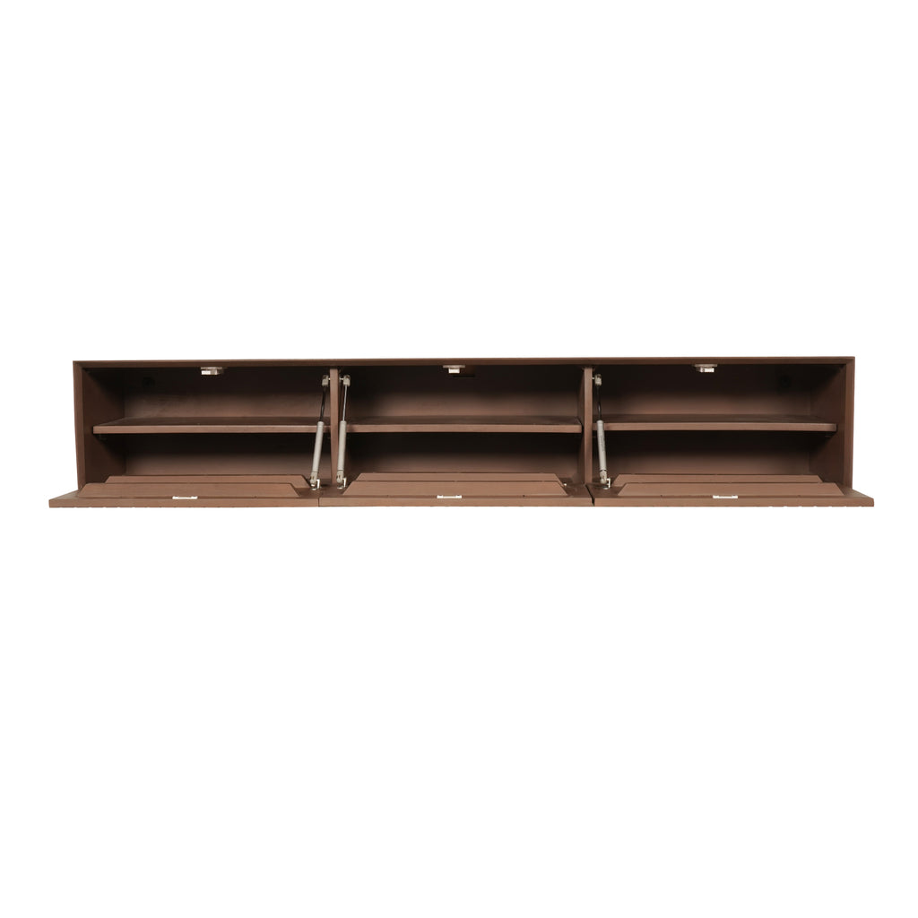 Schwebendes TV-Board Mandy Sand – Mangoholz mit Lattenmuster, 120 x 35 x 30 cm, modernes Design & luftige Eleganz fürs Wohnzimmer