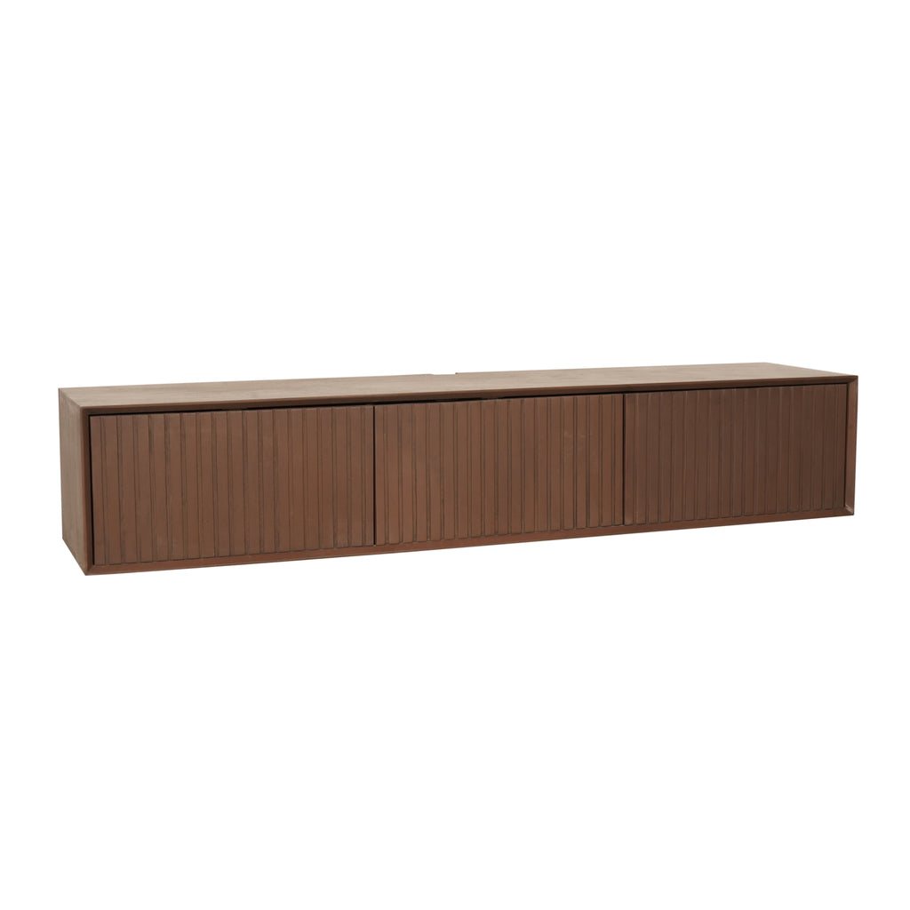 Schwebendes TV-Board Mandy Sand – Mangoholz mit Lattenmuster, 120 x 35 x 30 cm, modernes Design & luftige Eleganz fürs Wohnzimmer