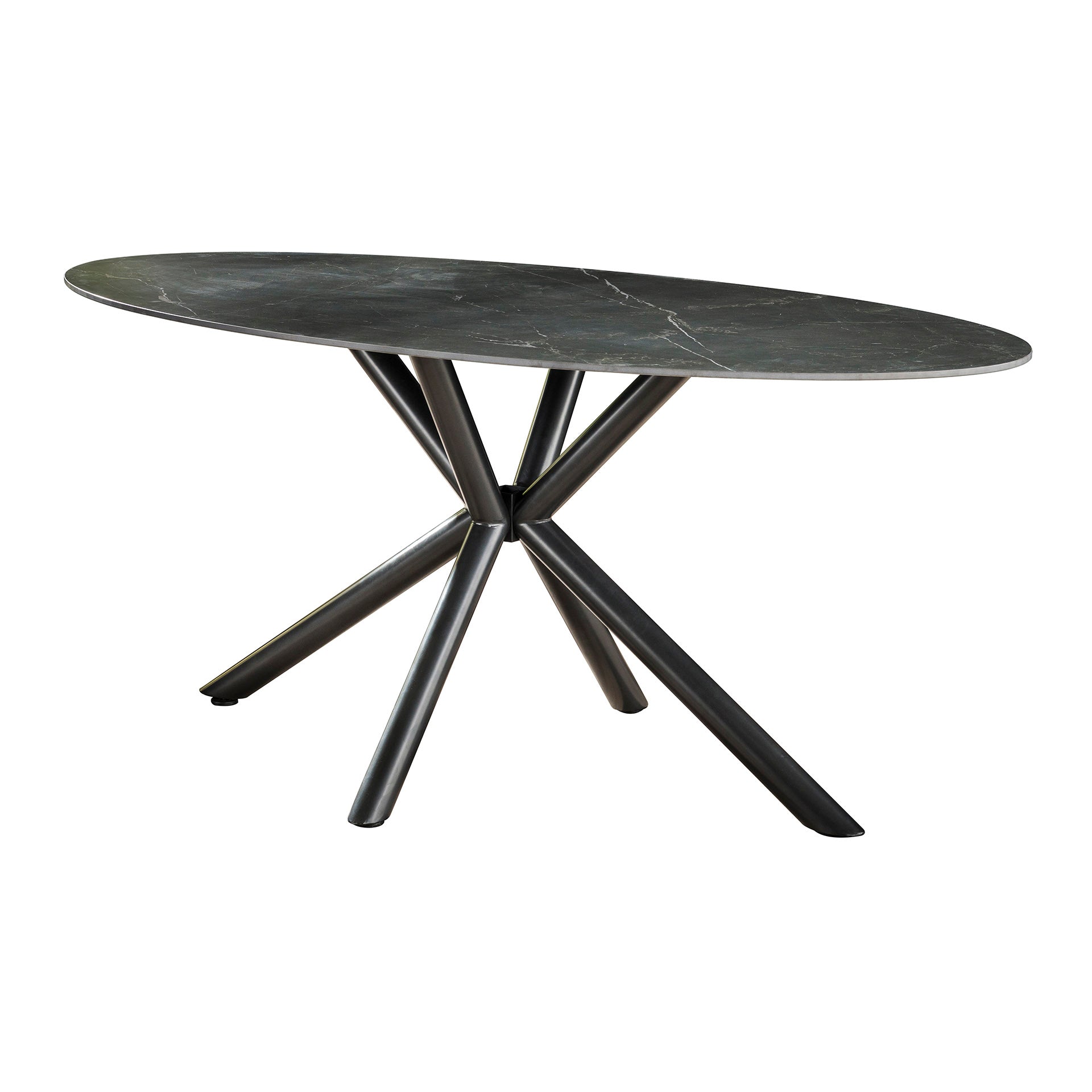 Esstisch Aveline Oval 180x90 cm – Keramikplatte in Natursteinoptik & Spinnengestell aus Metall, modern & pflegeleicht