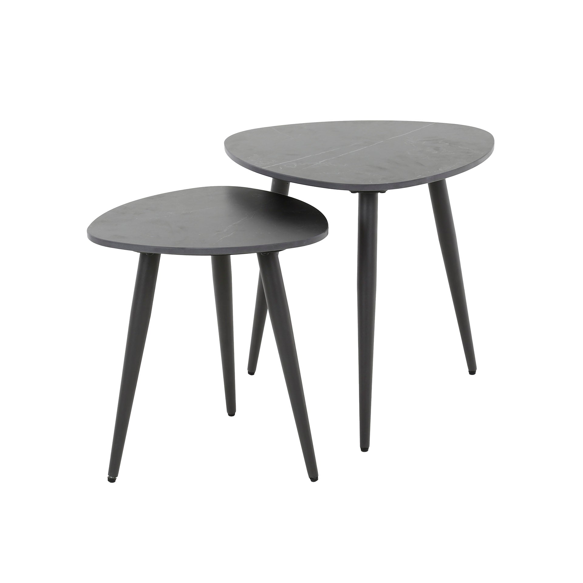 Beistelltisch-Set Aveline – 2er-Set dreieckige Tische mit Keramikplatte in Natursteinoptik & Metallgestell, 48 x 48 x 45 cm