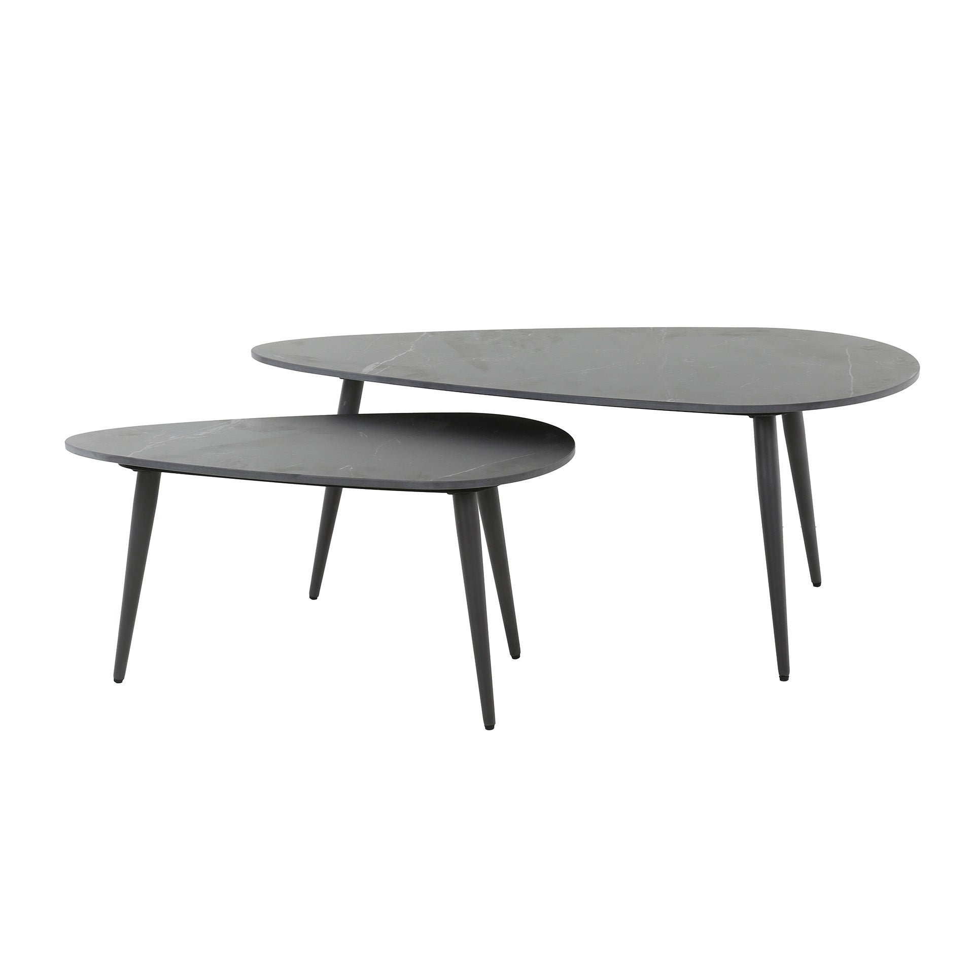 Couchtisch-Set Aveline Schwarz – 2er-Set Nierenform mit Keramikplatte & Metallgestell, modern & luxuriös, 100/70 x 50/35 x 40/35 cm
