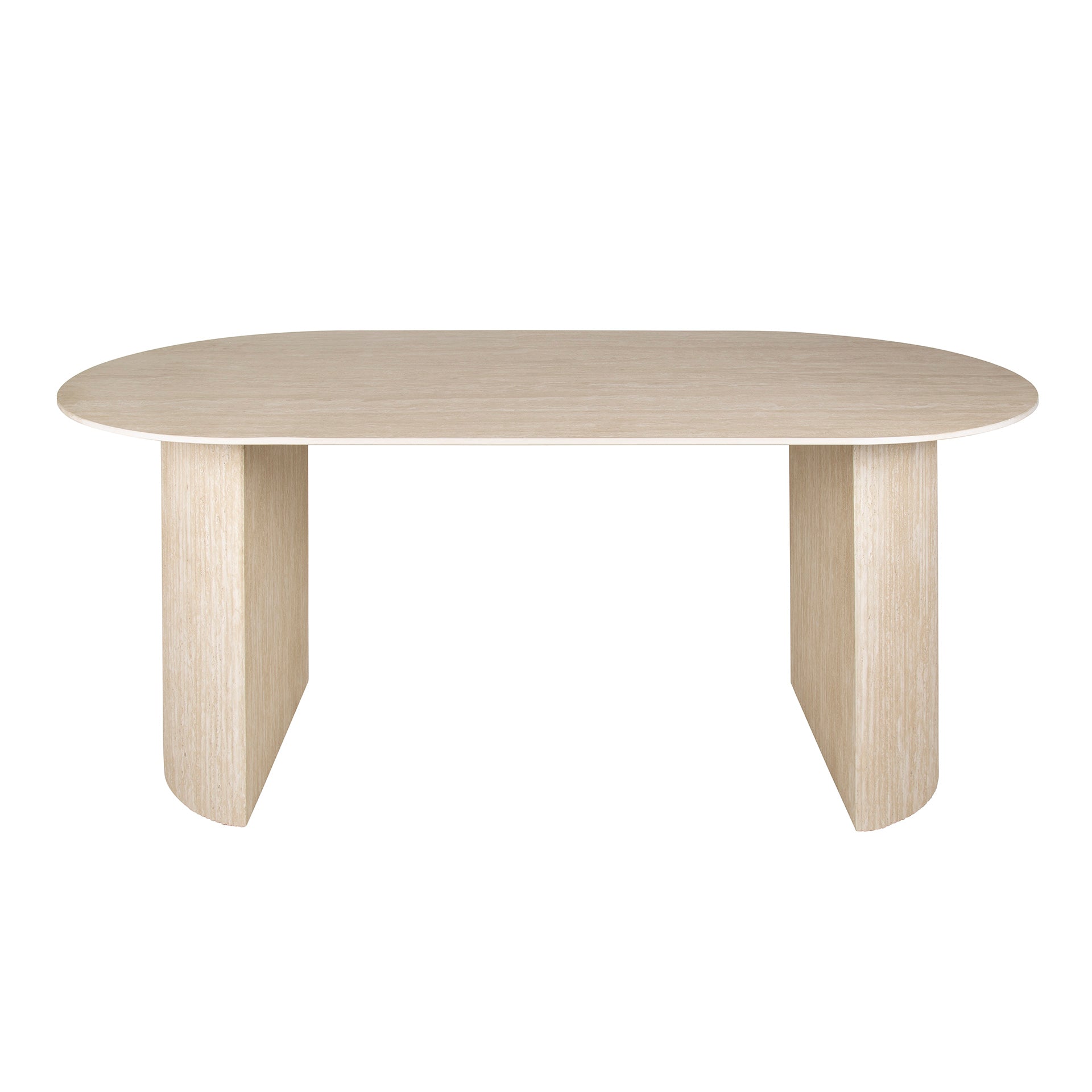 Esstisch Tivaro Arch – Ovaltisch mit Travertinoptik & halbrundem Wellengestell, 180 x 90 x 77 cm