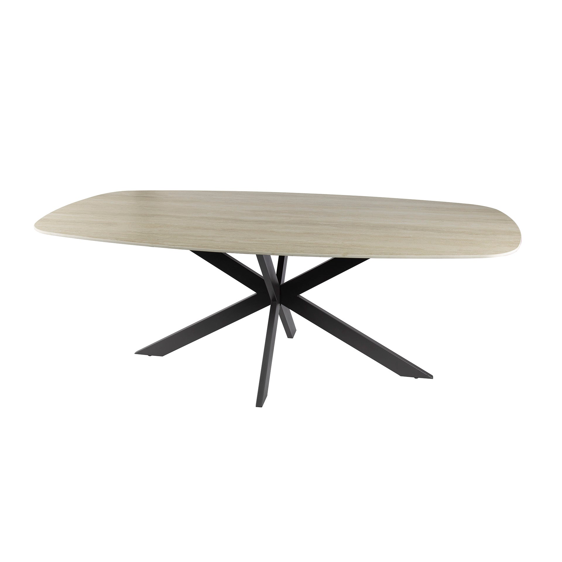 Esstisch Tivaro – Dänischer Ovaltisch aus 3D-Keramik in Travertinoptik mit Spinnengestell, 180 x 90 x 77 cm