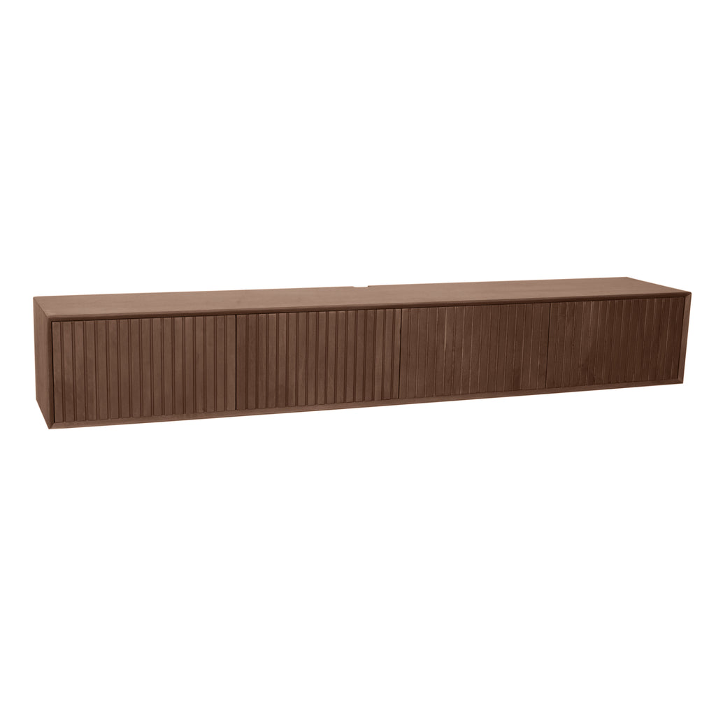 Schwebendes TV-Board Mandy Sand – Mangoholz mit Lattenmuster, 120 x 35 x 30 cm, modernes Design & luftige Eleganz fürs Wohnzimmer