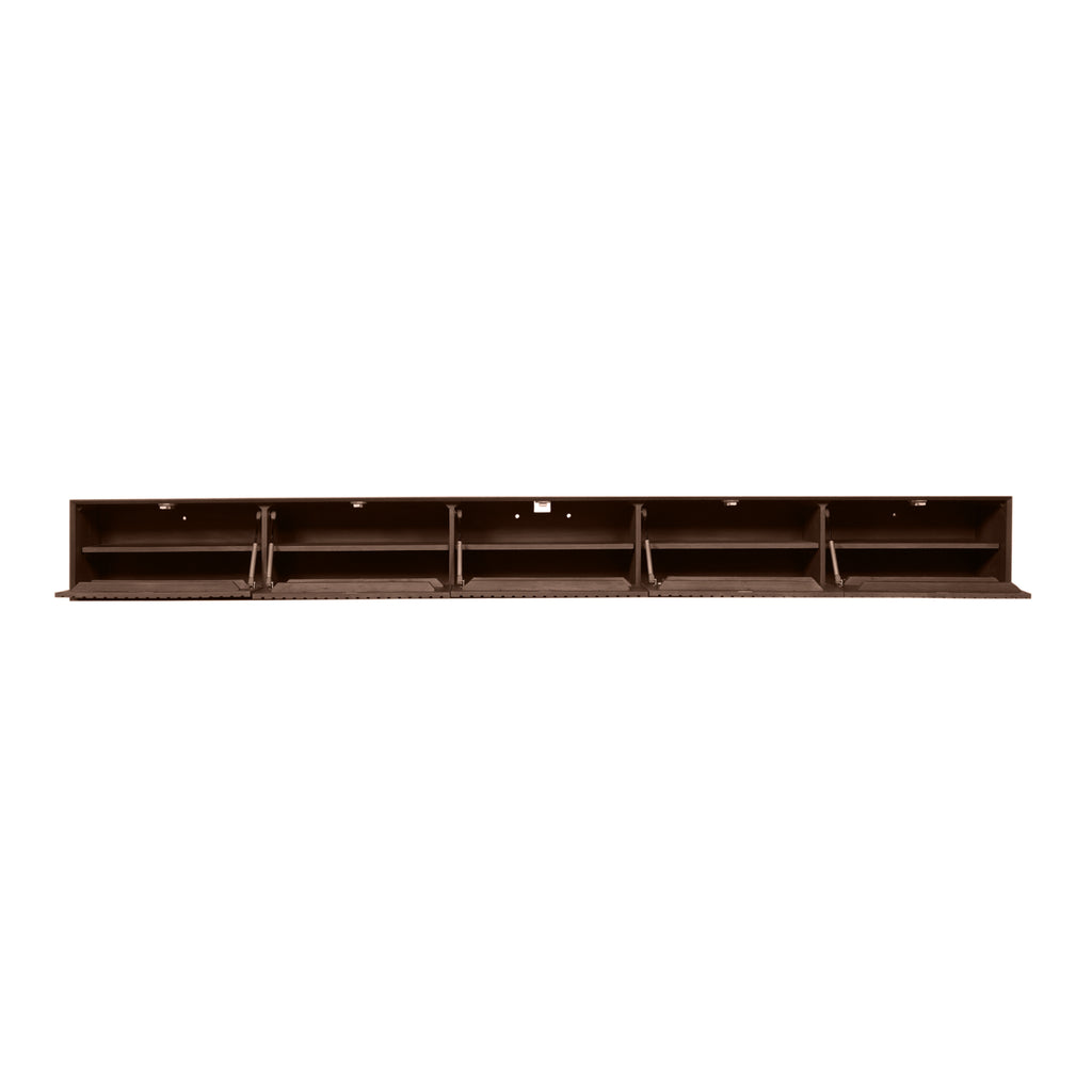 Schwebendes TV-Board Mandy Sand – Mangoholz mit Lattenmuster, 120 x 35 x 30 cm, modernes Design & luftige Eleganz fürs Wohnzimmer