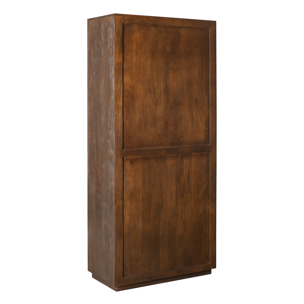 Bücherregal Bali Braun – Regal aus Mangoholz mit Push-to-Open-Türen, 90 x 45 x 200 cm, modernes Aufbewahrungsregal