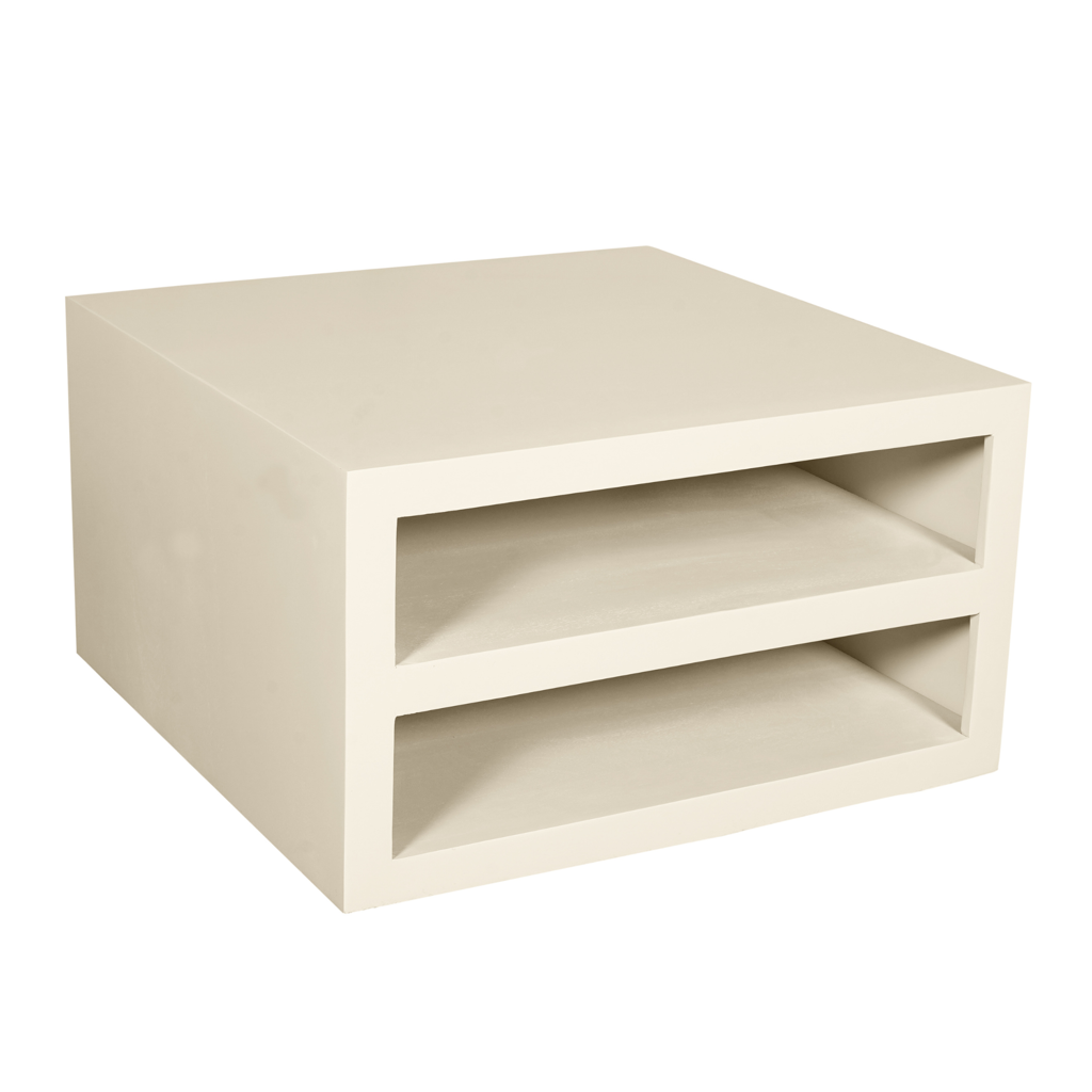 Couchtisch Bali Sand 80x80x40 cm aus Mangoholz in Sand-Finish mit Stauraum