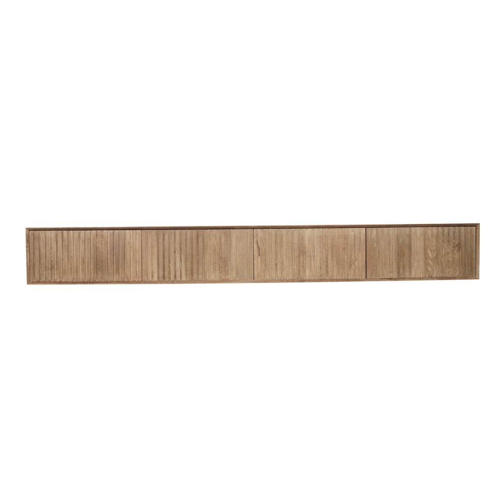 TV-Board Mandy Naturel – Schwebendes Lowboard aus Mangoholz mit Lamellentüren & Push-to-Open, 280 x 35 x 30 cm, modernes TV-Board