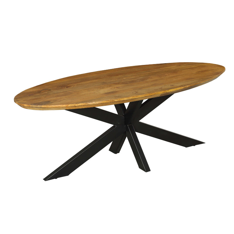 Ovaler Esstisch Jacky – massive Mangoholzplatte, schwarzes Metallgestell, 160 x 90 x 76 cm, stilvolles Highlight