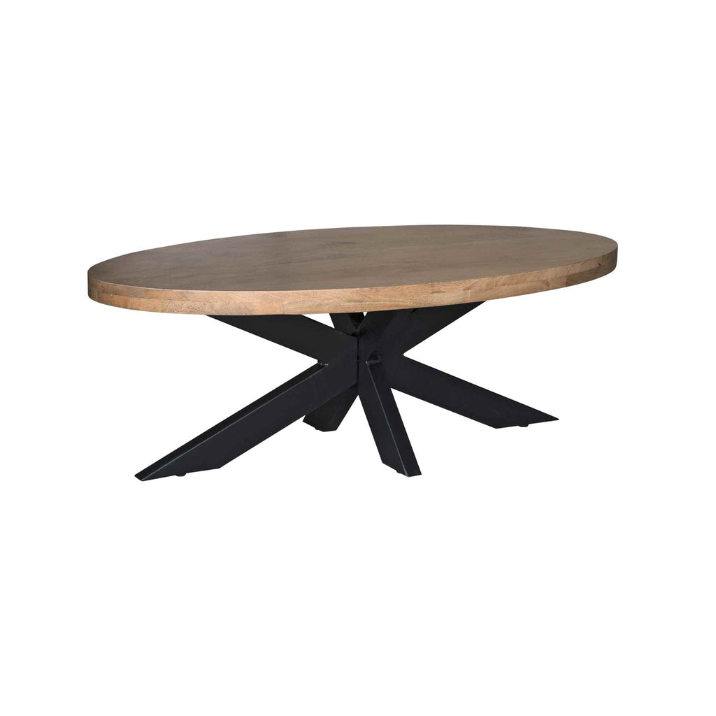 Couchtisch Delta 130x70x46 cm Natur – ovaler Couchtisch aus Mangoholz mit Metallgestell
