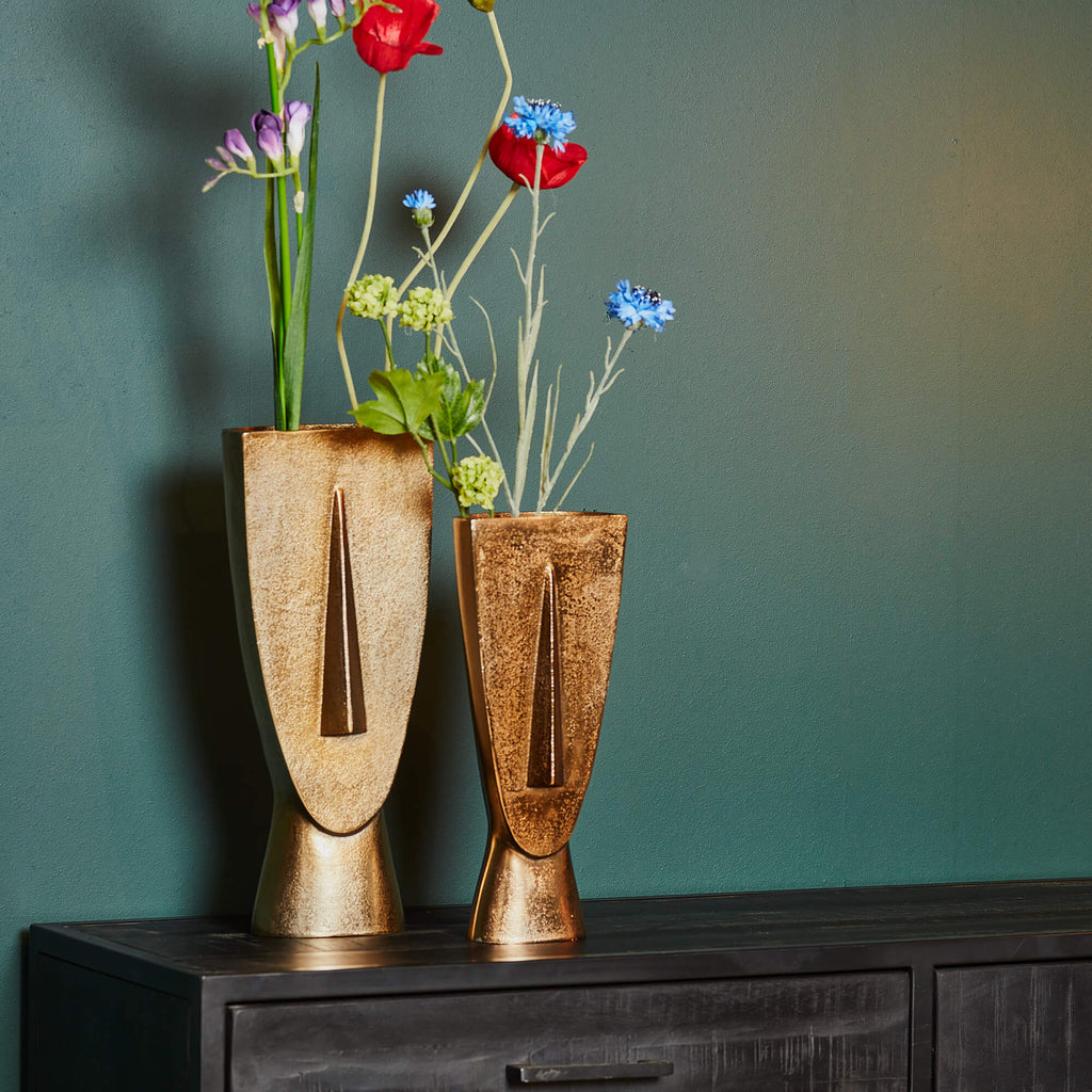 Vase Fin Antik Gold Klein – Deko Vase aus Aluminium im edlen Gold-Finish, 14 x 7 x 33 cm