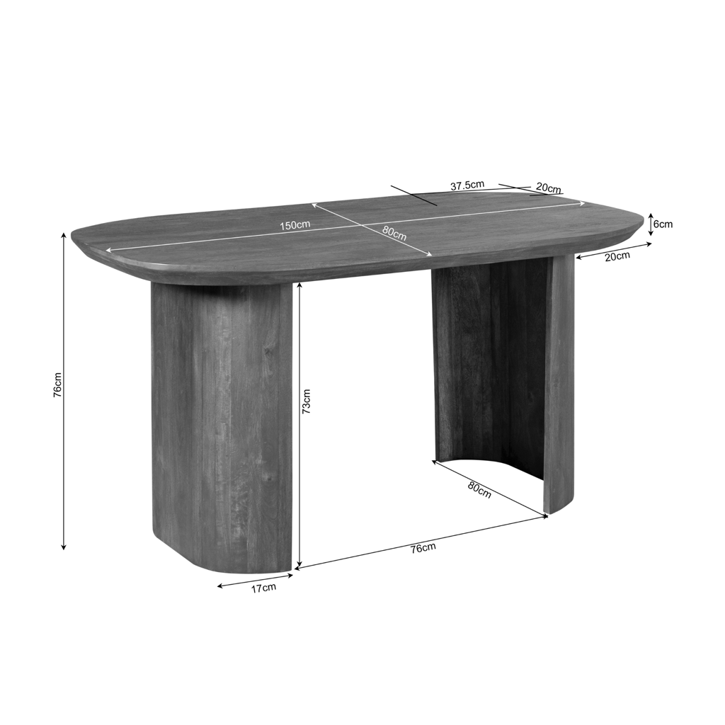 Schreibtisch Lunero Braun – Massives Mangoholz mit halbrunden Beinen, 150 x 89 x 76 cm, elegantes Design