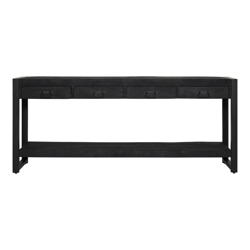 Sideboard Bori Black – Beistelltisch aus Mangoholz mit 4 Schubladen & schwarzen Metallakzenten, 180 x 35 x 76 cm
