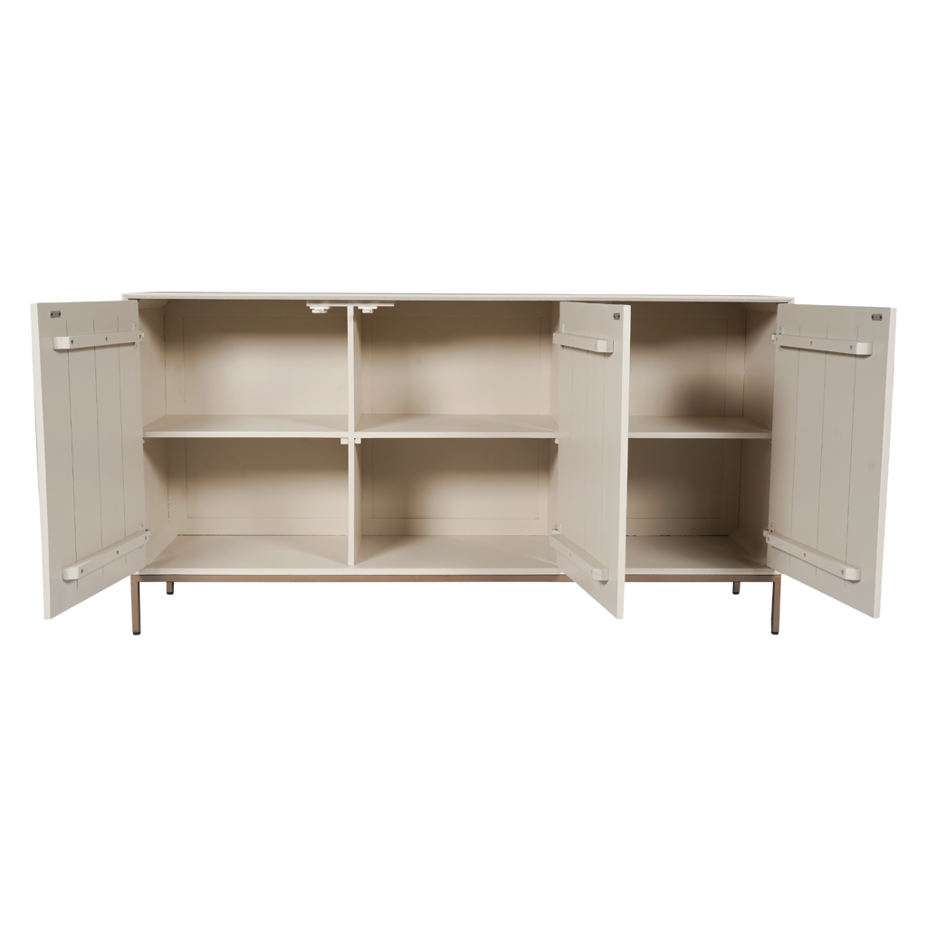 Sideboard Sole Sand 165x45x85 cm – Mangoholz Kommode mit Lamellenfront & elegantem Metallrahmen